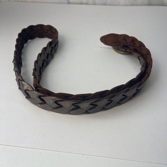 Leather Belt Metallic sheen Brass Buckle Vintage Braided 47\